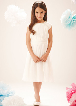 Beaded Ivory Pleated Chiffon Flower Girl Dress